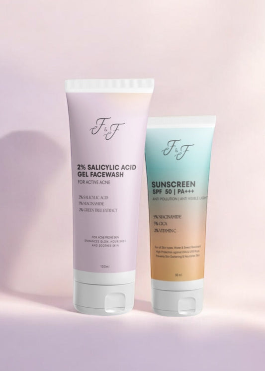 2% SALICYLIC ACID FACE WASH AND SPF 50 PA +++ SUNSCREEN COMBO FOR ACTIVE ACNE AND DARK SPOTS