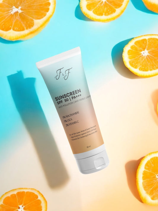 SPF 50 PA+++ ANTI POLLUTION, ANTI VISIBLE LIGHT SUNSCREEN WITH NIACINAMIDE, CICA AND VITAMIN C
