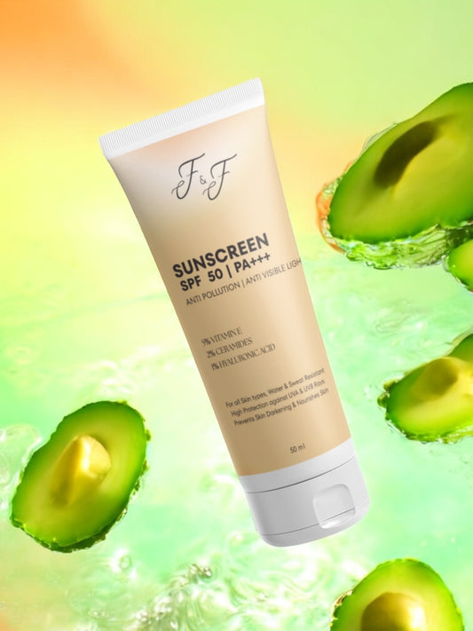 SPF 50 PA+++ SUNSCREEN WITH VITAMIN E, CERAMIDES AND HYALURONIC ACID ,ANTI POLLUTION, ANTI VISIBLE LIGHT