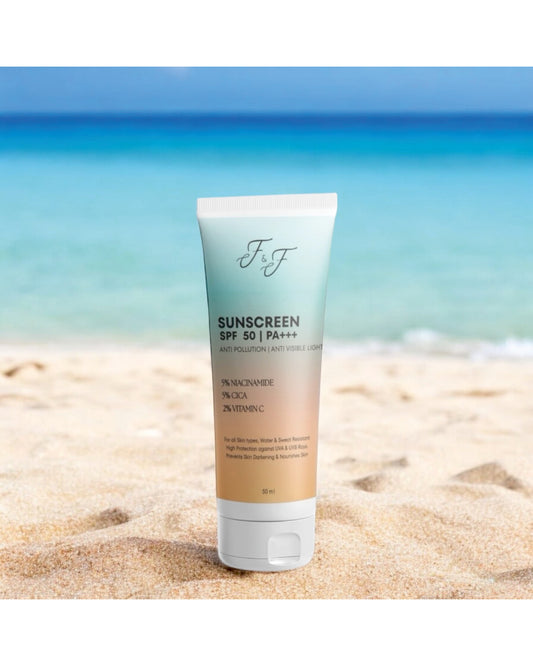 SPF 50 PA+++ ANTI POLLUTION, ANTI VISIBLE LIGHT SUNSCREEN WITH NIACINAMIDE, CICA AND VITAMIN C