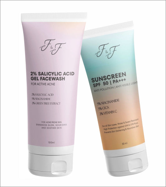 2% SALICYLIC ACID FACE WASH AND SPF 50 PA +++ SUNSCREEN COMBO FOR ACTIVE ACNE AND DARK SPOTS